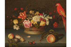 Jeronimus Sweerts, Stillleben mit Blumenkorb und Papagei, 1626; Kunsthalle Bremen – Der Kunstverein in Bremen